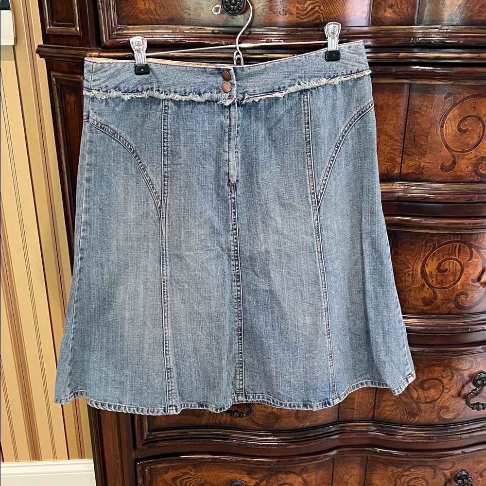 Denim A-Line Skirt with Button Detail